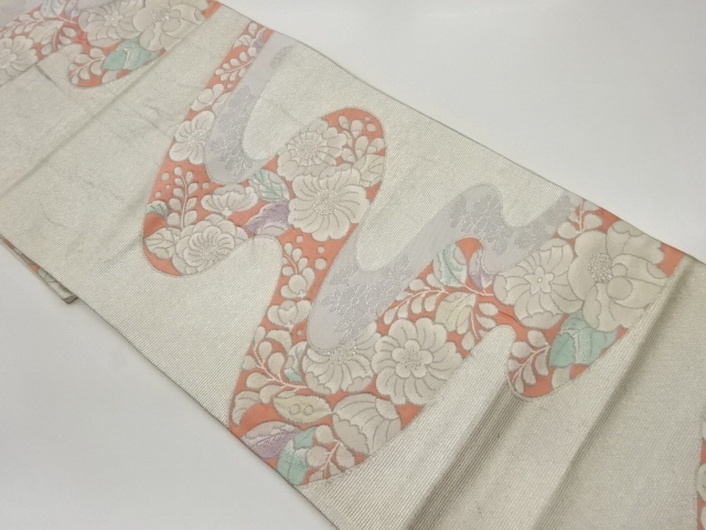 JAPANESE KIMONO / VINTAGE FUKURO OBI / WOVEN TSUJIGAHANA & WAVY STRIPE